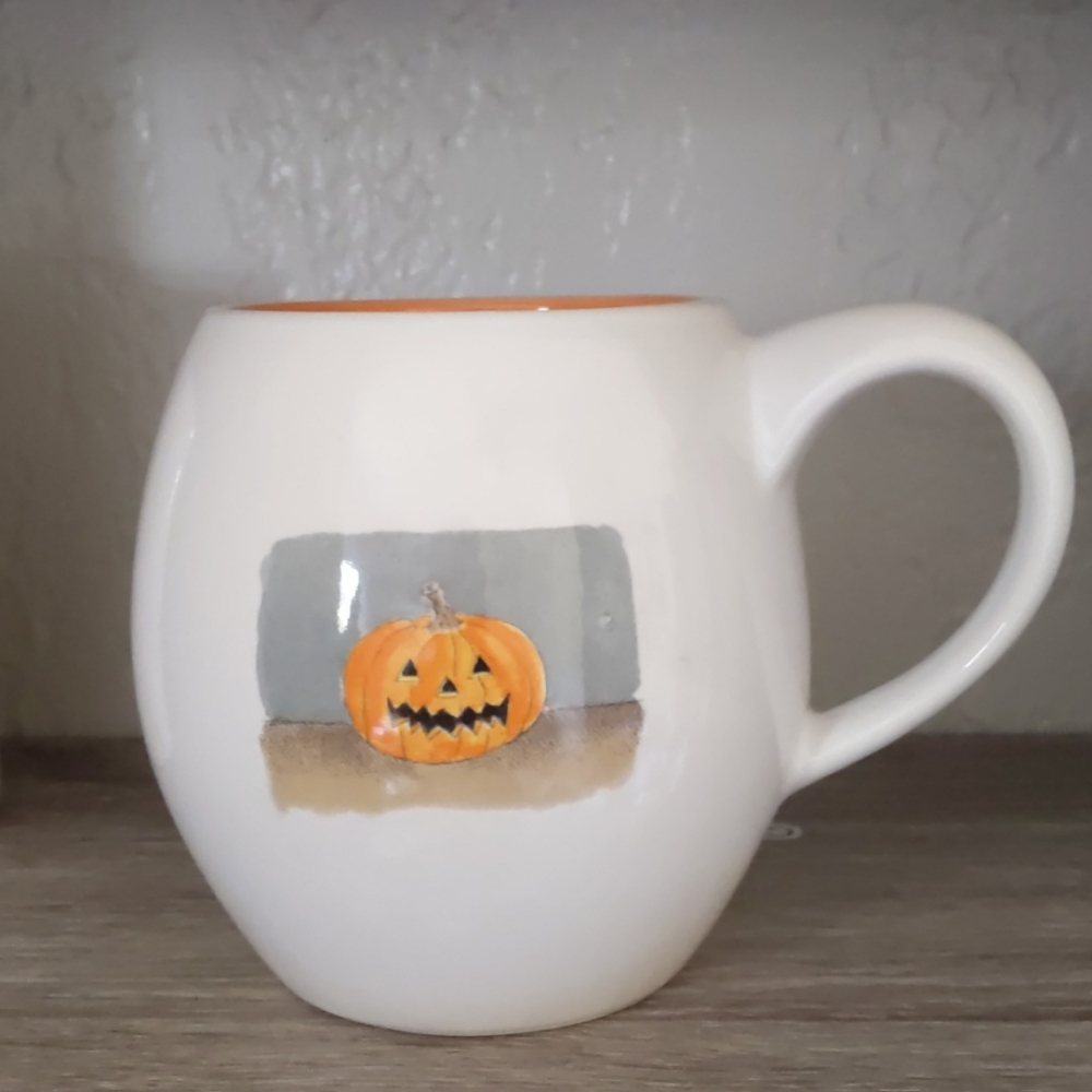 Rae Dunn RARE Happy Halloween Mug Orange Inside